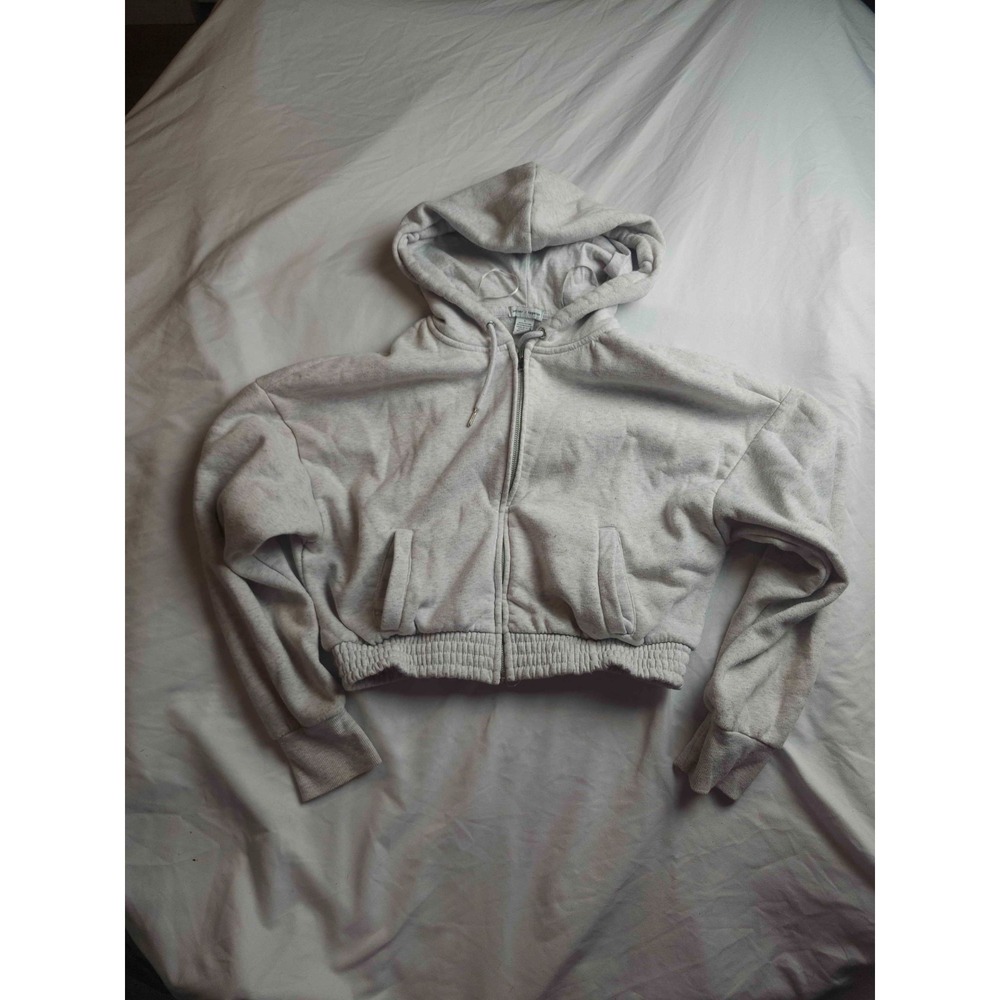 Better‎ Together Hoodie Sweatshirt Womens L Gray Fleece Full Zip Athleisure Crop
